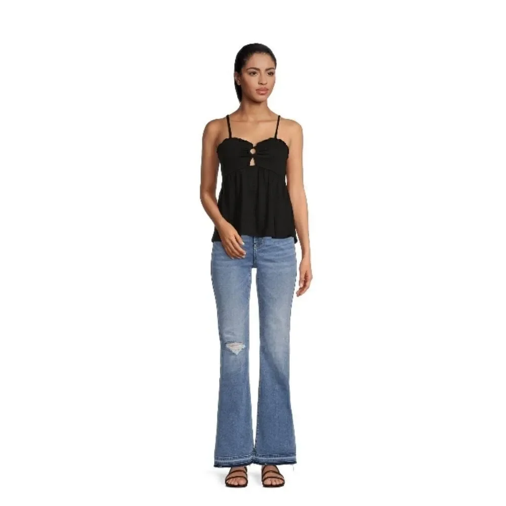 Women's Juniors High-High-Rise Flare Leg Raw Hem Denim Jeans Pants  Size 7